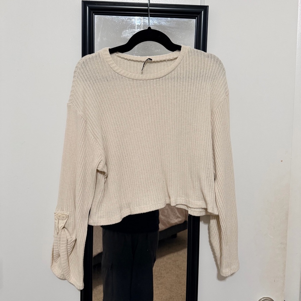 Zara Cream Ribbed Crop Top Sweater